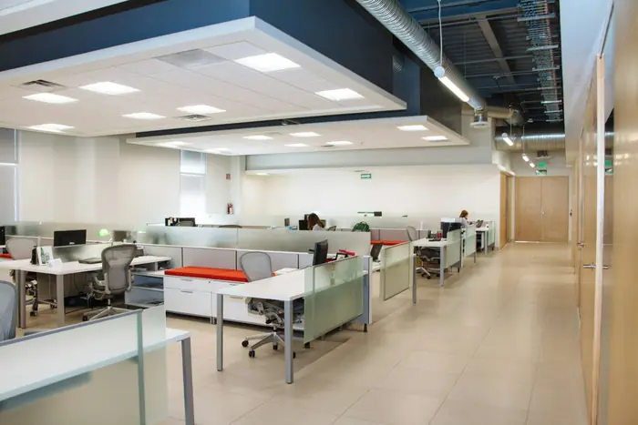 A bright, empty open-plan office